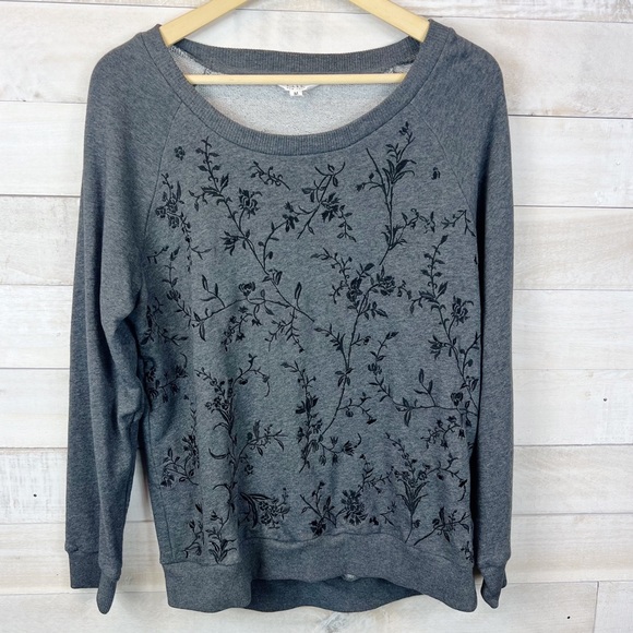 Nicole Miller Tops - Nicole Miller Embroidered Botanical Crew Neck Gray Sweater Sweatshirts Medium